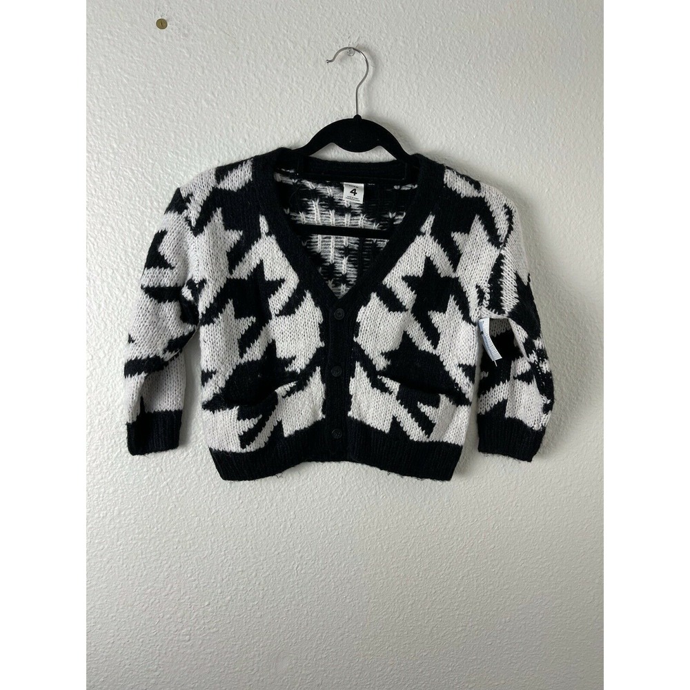 Nordstrom STEM Sz 4 Girls Cardigan Black White V Neck Long‎ Sleeve NWT